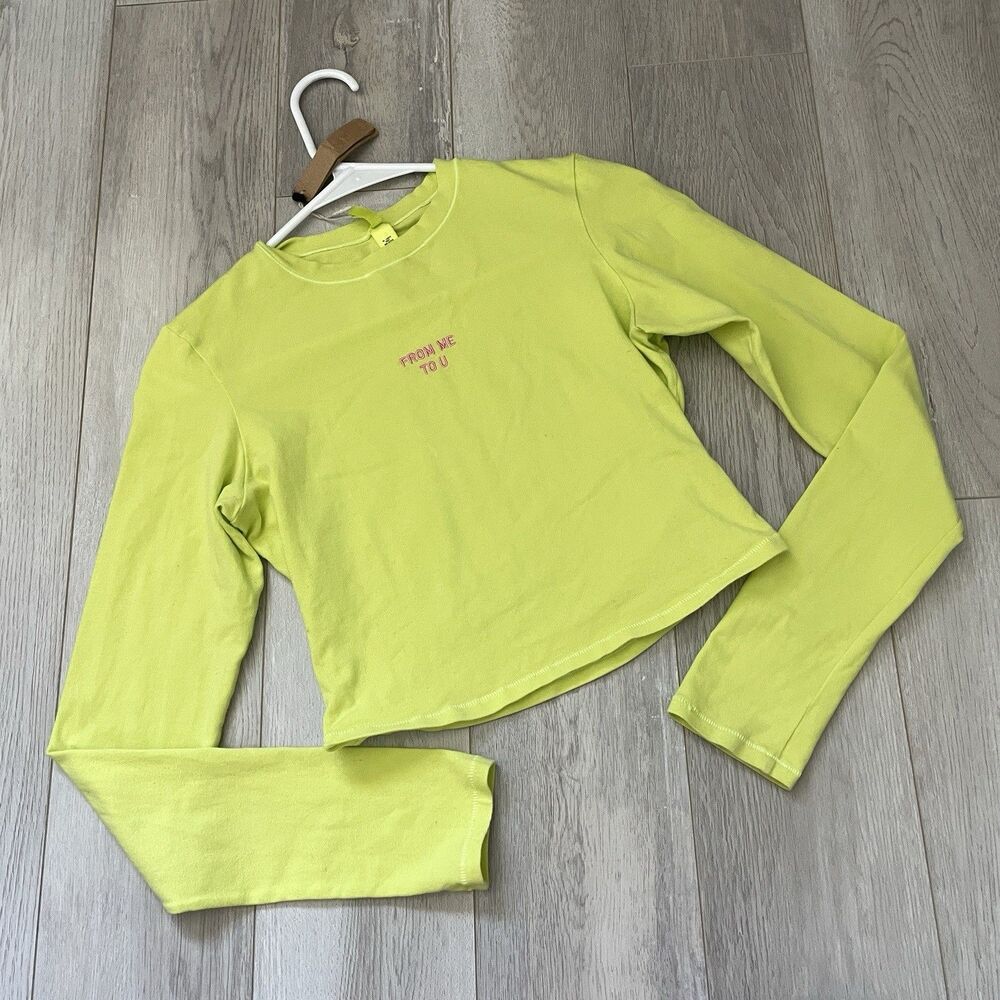 Skims Crop Top embroidered from me to u long sleeve womens Yellow (medium) neon